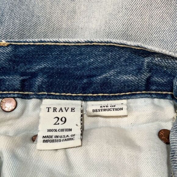 Trave Blue Denim Distressed Constance Cropped Jeans Eve of Destruction Size 29 - Picture 3 of 12